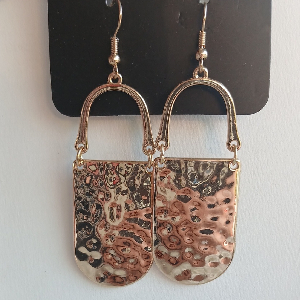 Paparazzi Gold Textured Earrings Modern Artisanal Design - Picture 4 of 6